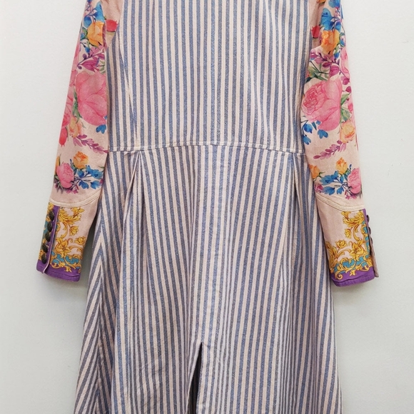 Aratta Sailor's Love Coat: Blue Striped Coat with Floral Sleeves - Picture 2 of 5